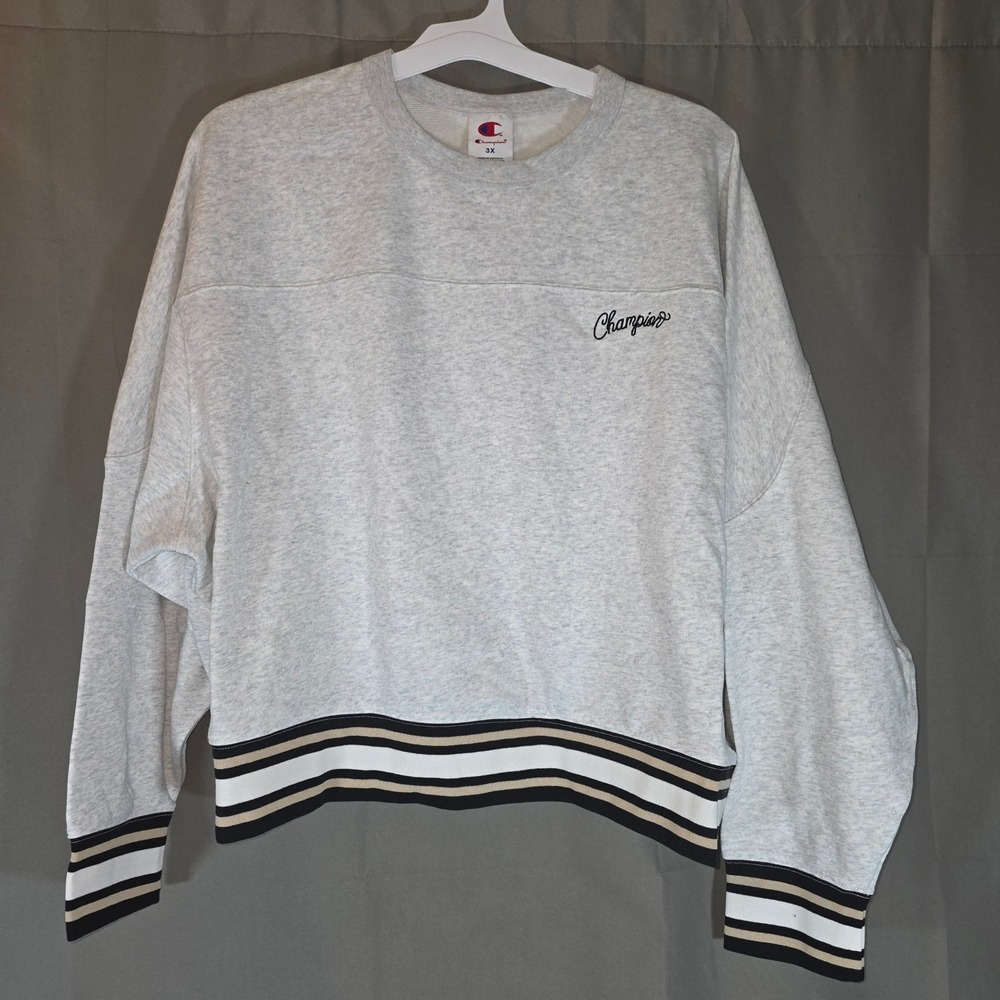 Champion Elective Cropped Crew Sweatshirt Ash Heather Striped Trim 3X